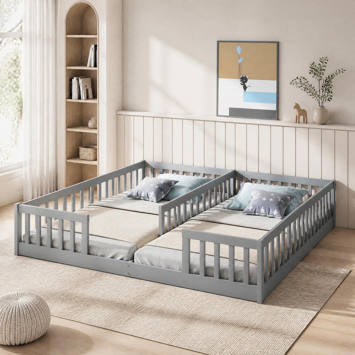 KINDERBETT 90/200 mit Sicherheitsgitter oohne Lattenrost in Grau - Grau, Holzwerkstoff (90/200cm) - EVRYAE