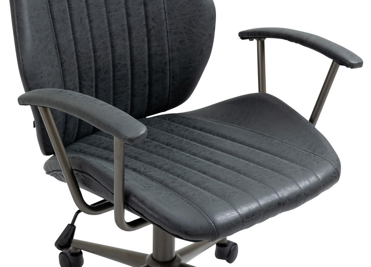 DREHSTUHL Lederlook antik schwarz - Schwarz, Textil/Metall (69/97/61cm) - CLP