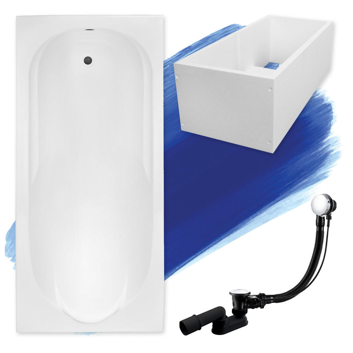 BADEWANNE Rechteck BONA 180/80 mit Träger Ablauf Füße - Weiß, Kunststoff (80/58.5/180cm) - bad land