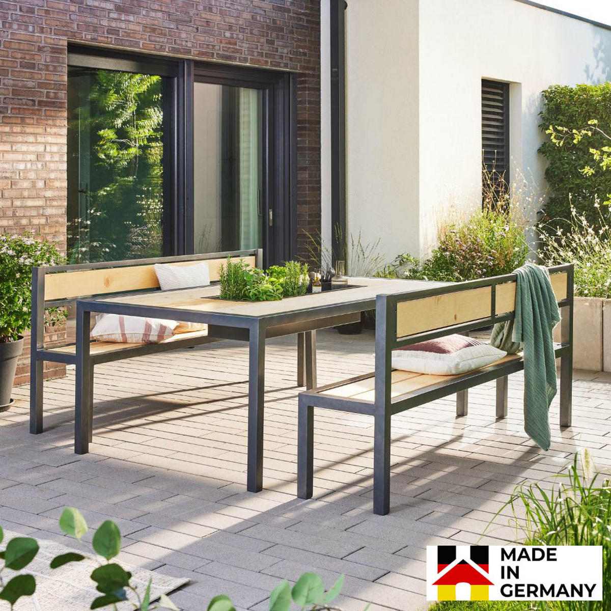 SITZGARNITUR NAXOS - Anthrazit, Holz/Metall (43/200/90cm) - Home Deluxe
