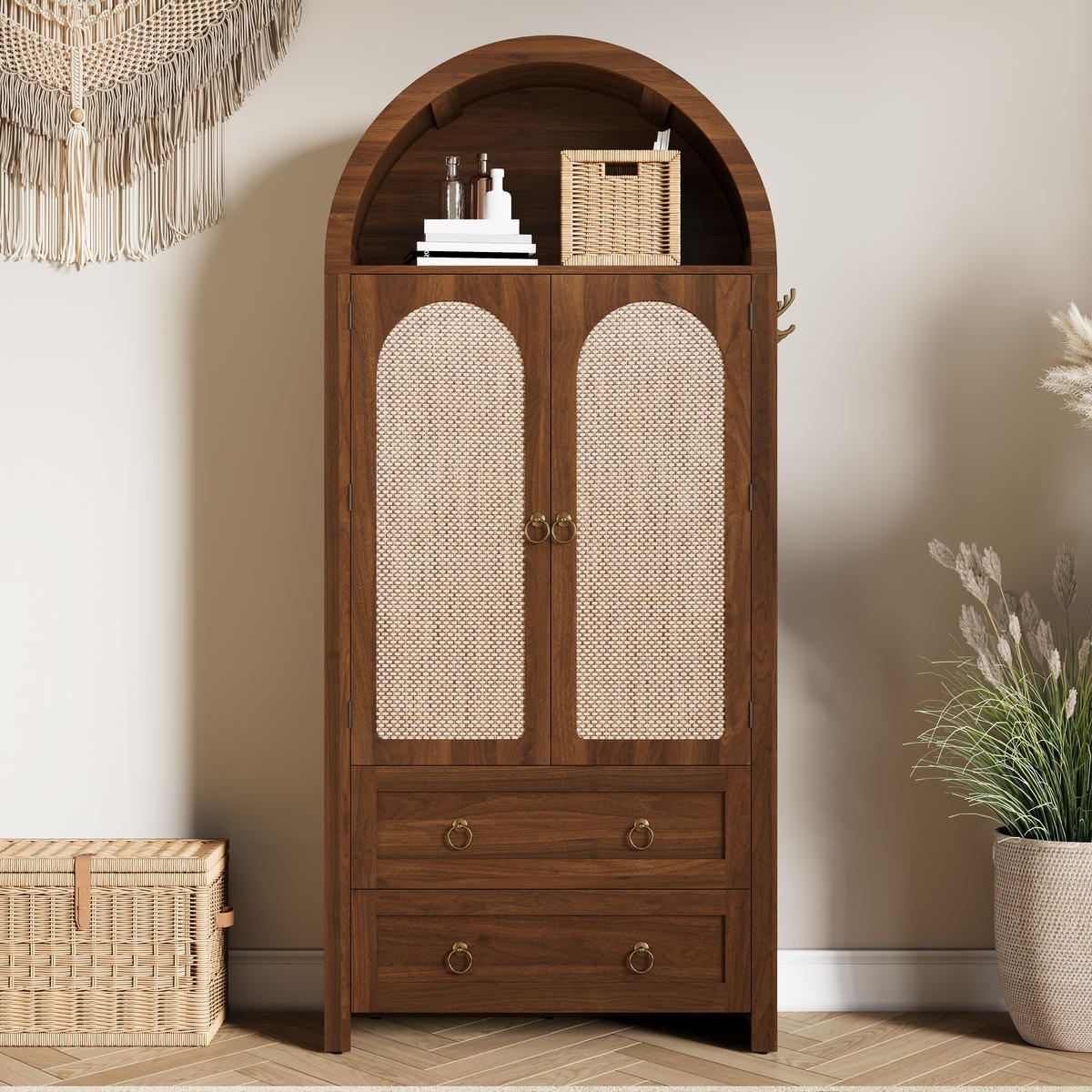 BÜCHERREGAL in Walnussfarben Aufbewahrungsschrank mit Doppelschubladen für Wohn- und Schlafzimmer, B80/T40/H180 cm - Nussbaumfarben, Holzwerkstoff/Metall (80/180/40cm) - STILVORA