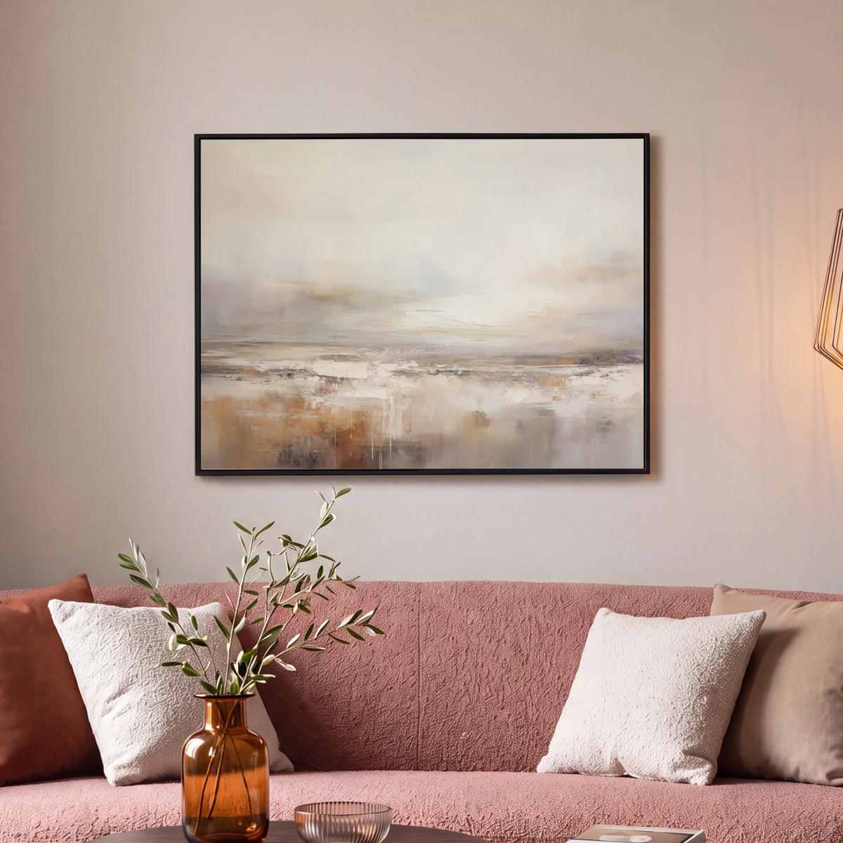 LEINWAND Bilder mit Rahmen - Kunst - Industriell - Grau - Braun - Abstrakt - 80x60 - Sandfarben, Textil (80/60cm) - MuchoWow