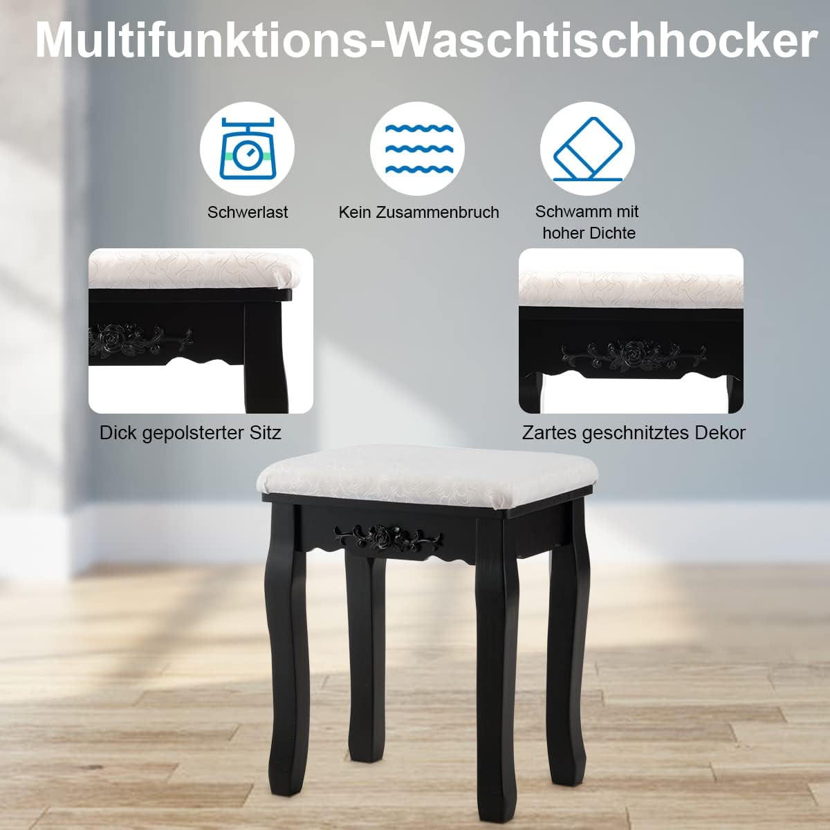 SCHMINKTISCH set mit 10 LED-Leuchten Schwarz - Schwarz, Holz (40/145/75cm) - COSTWAY