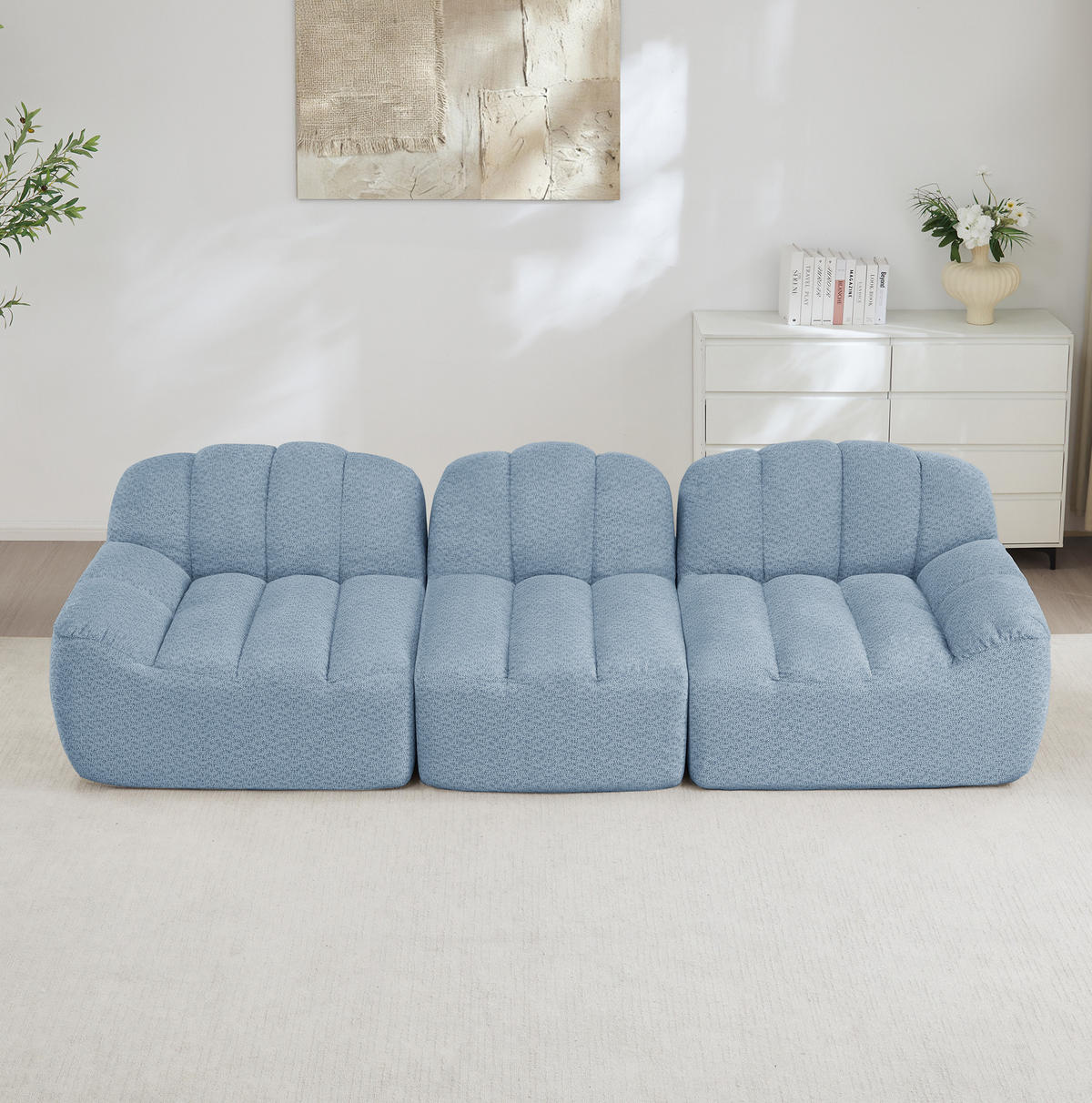 SOFA in Blau mit breiter Sitzfläche und weichem Fleecebezug - Blau, Textil (104/79/288cm) - Flora Grace