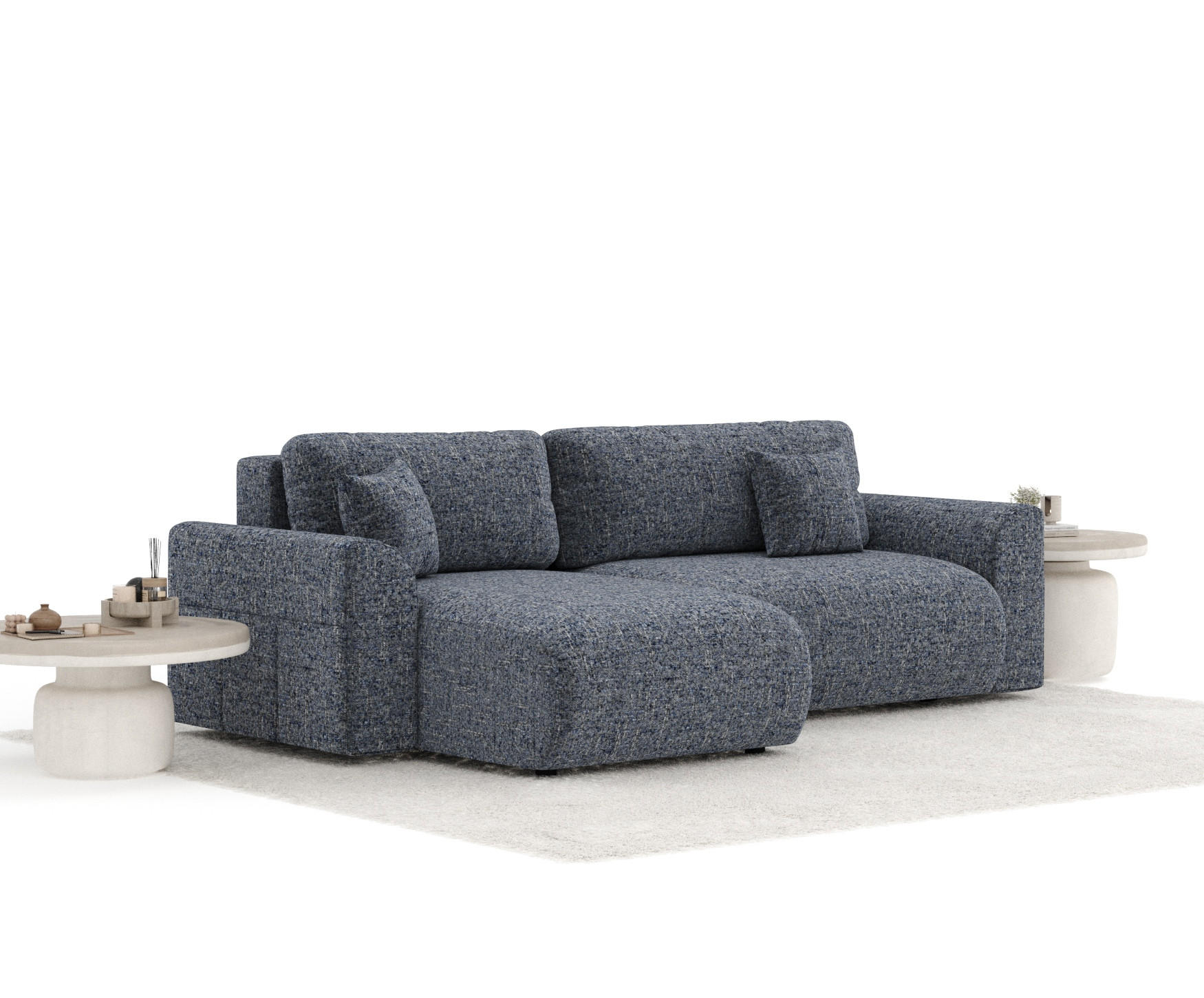 ECKSOFA MIT SCHLAFFUNKTION Bodega Marineblau Webstoff - Schwarz/Dunkelblau, Holz/Holzwerkstoff (235/138cm) - Maison de Reve