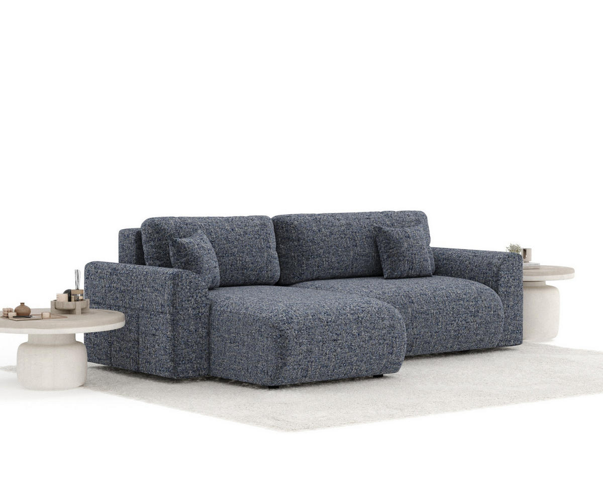 ECKSOFA MIT SCHLAFFUNKTION Bodega Marineblau Webstoff - Schwarz/Dunkelblau, Holz/Holzwerkstoff (235/138cm) - Maison de Reve