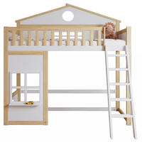 ETAGENBETT 90/200 cm mit Treppe, Fallschutz, Dach und Fenstern aus Kiefer und MDF, Weiß/Natur - Weiß, Holz (90/200cm) - Redom