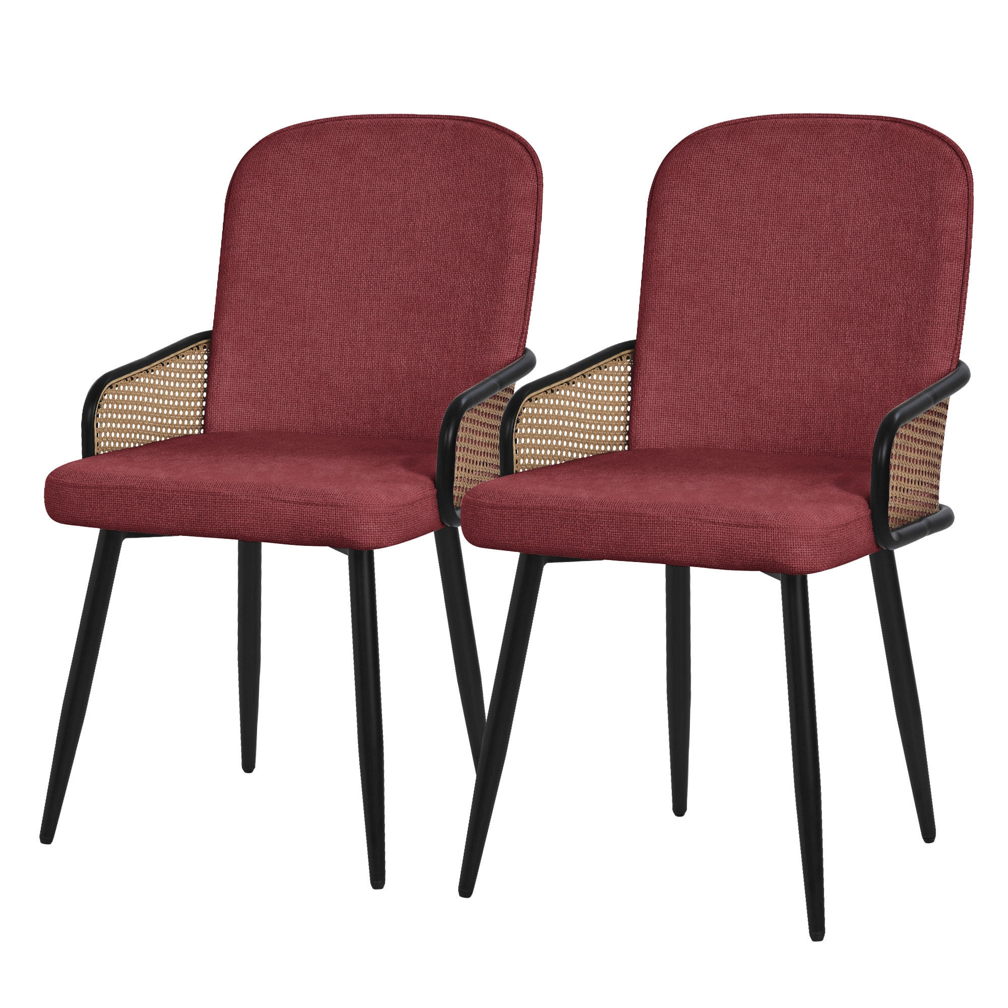 ML-DESIGN JÍDELNÍ ŽIDLE, sada 2 ks, červené s látkovým potahem, ratanový vzhled