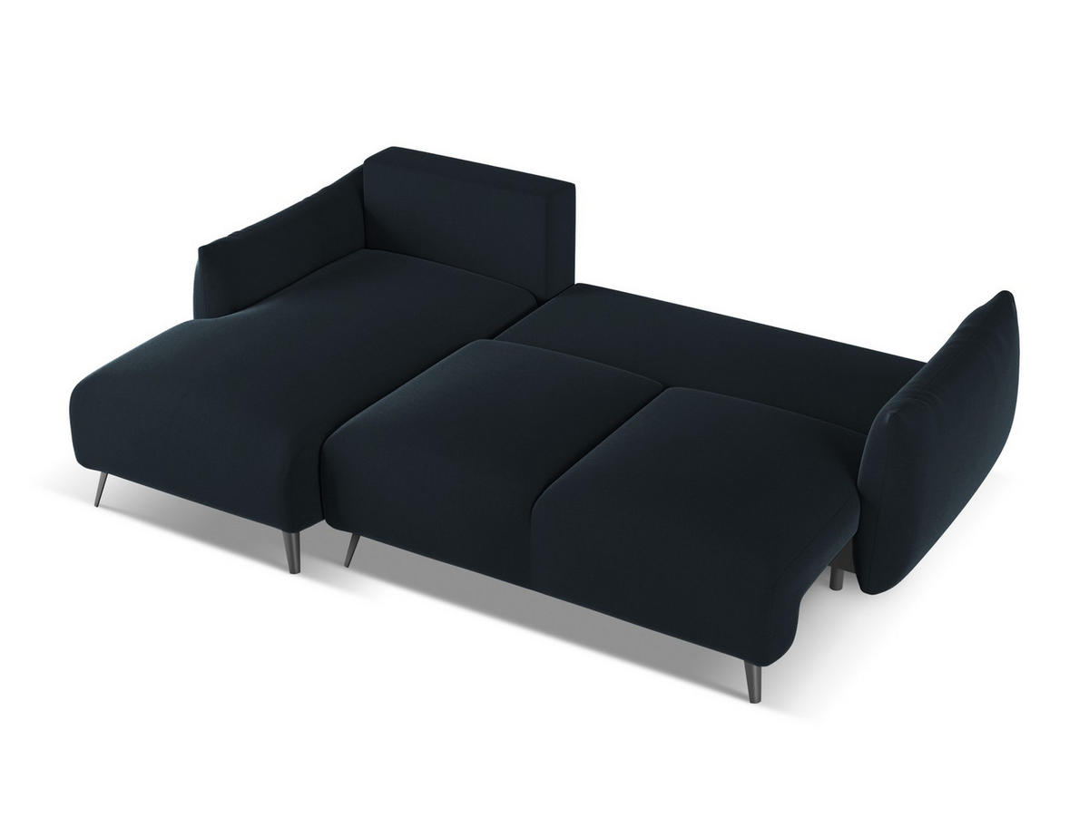 ECKSOFA mit Schlaffunktion Samt Stoff Blau - Blau/Schwarz, Textil/Metall (162/242cm) - Makamii