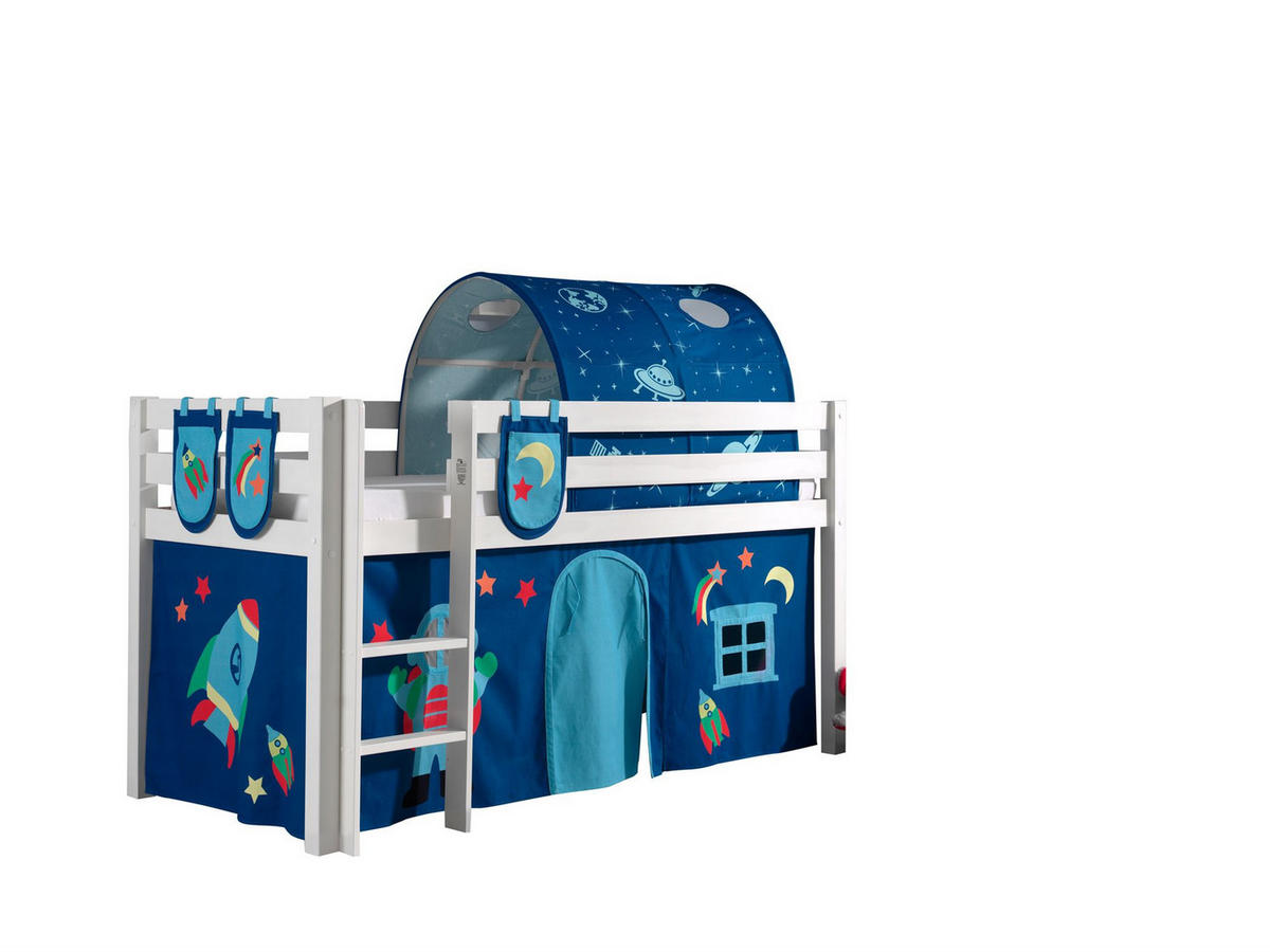 KINDERBETT Karolina 210x114x106 Massivholz Weiß Textilset Astro 4 - Blau/Weiß, Holz (90/200cm) - 58aufmkessel