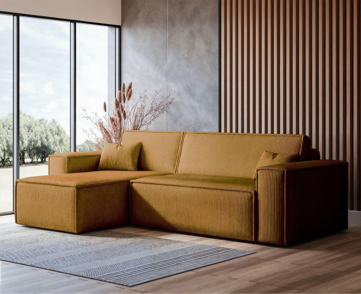 ECKSOFA Scarlo Senfgelb Cordbezug - Gelb/Schwarz, Kunststoff/Textil (244/145cm) - Selsey