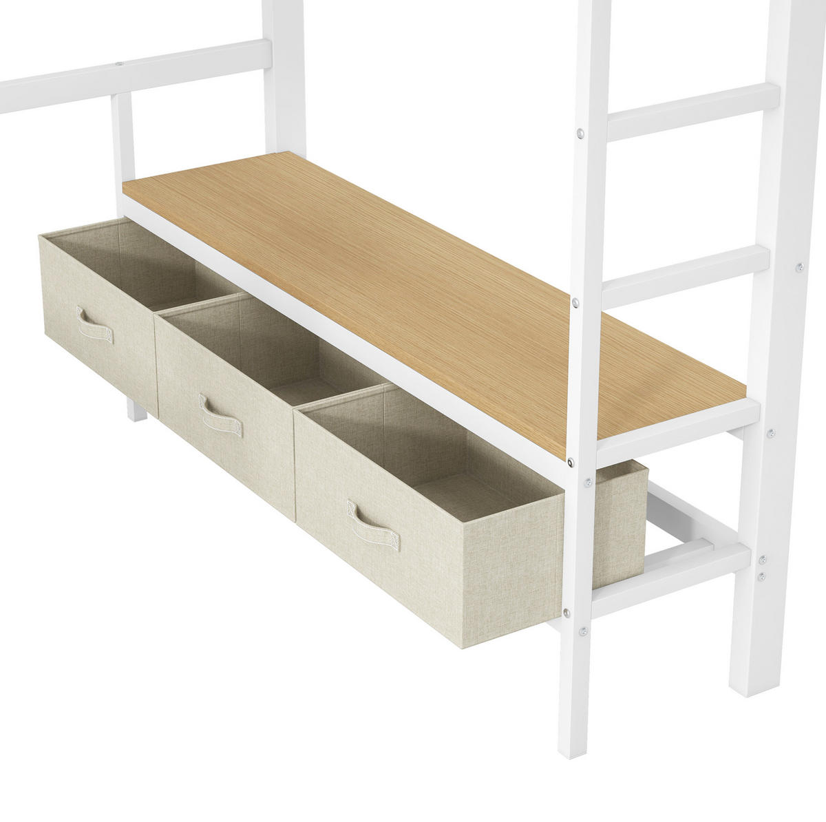 HOCHBETT 140/200 cm aus Metall und MDF mit LED, USB, Schreibtisch und Stauraum Weiß - Weiß, Holzwerkstoff (140/200cm) - Modenvie