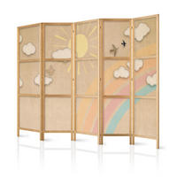 PARAVENT Japanischer 5-tlg 225x172 cm Sonne Und Regenbogen - Braun, Holz/Textil (225/172/3cm) - Muralo
