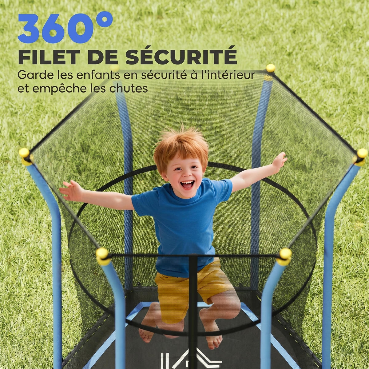 TRAMPOLIN DE-18991 Ø163 cm mit Sicherheitsnetz und Leiter Blau/Schwarz - Blau, Metall (163.5/163.5cm) - ComfortXL