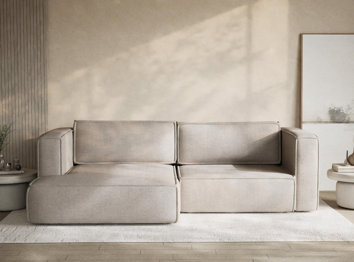 ECKSOFA MIT SCHLAFFUNKTION Velto Beige Webstoff - Greige/Schwarz, Holz/Holzwerkstoff (152/250cm) - Maison de Reve