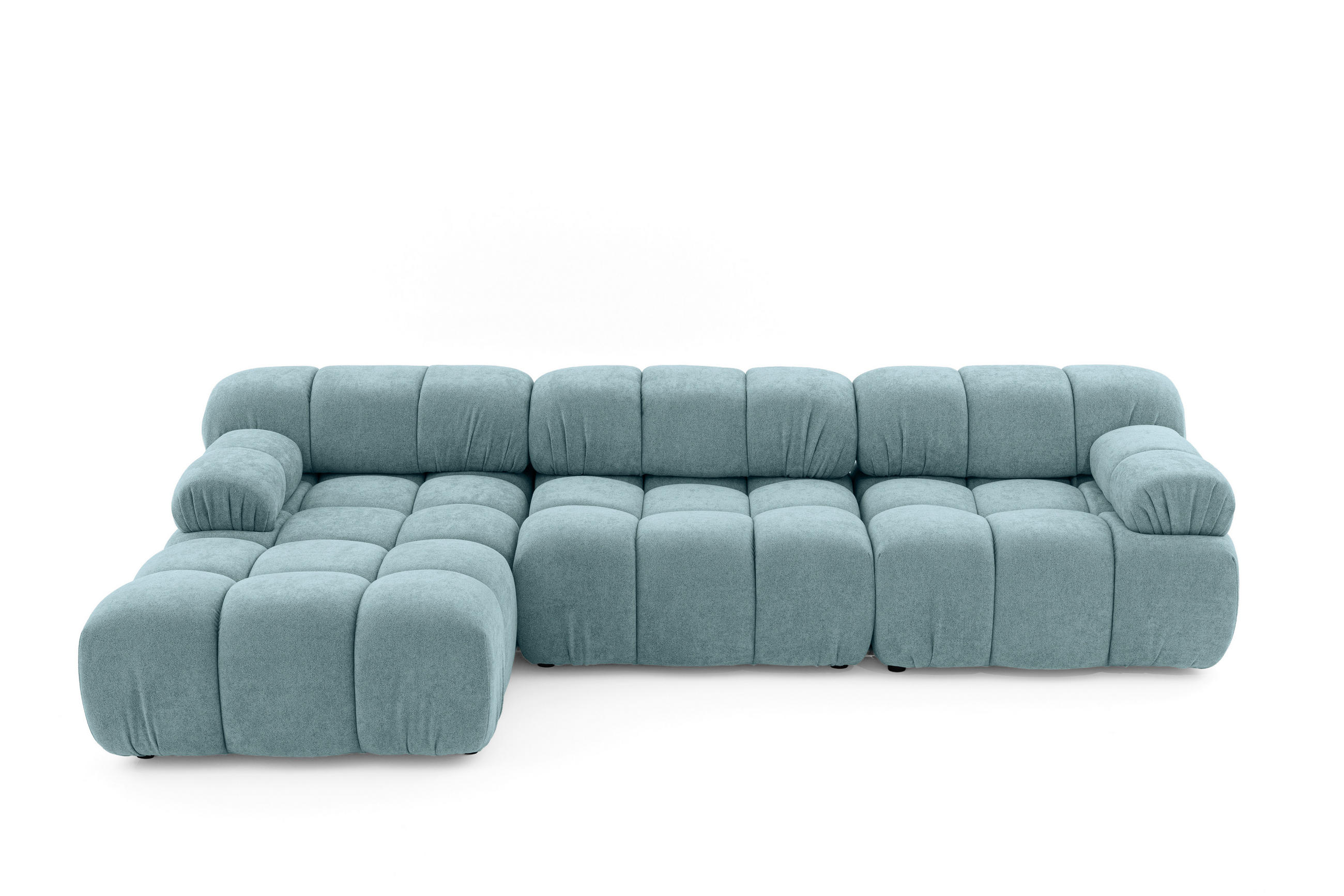 MODULARES Ecksofa MOMENTUM L, Links, Breite 282 cm, strukturierter Stoff, Hellblau - Chromfarben/Hellblau, Holz/Textil (282/155cm) - Muffo