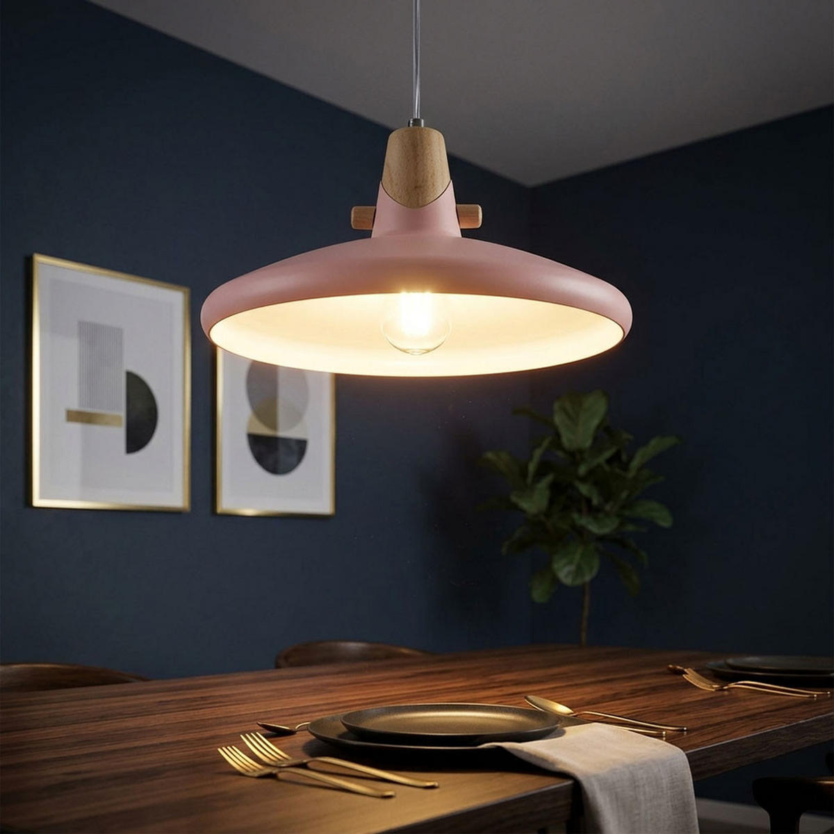 LED HÄNGELEUCHTE CARIN Rosa Metall Holzoptik - Rosa, Metall (35/35/150cm) - Nowa