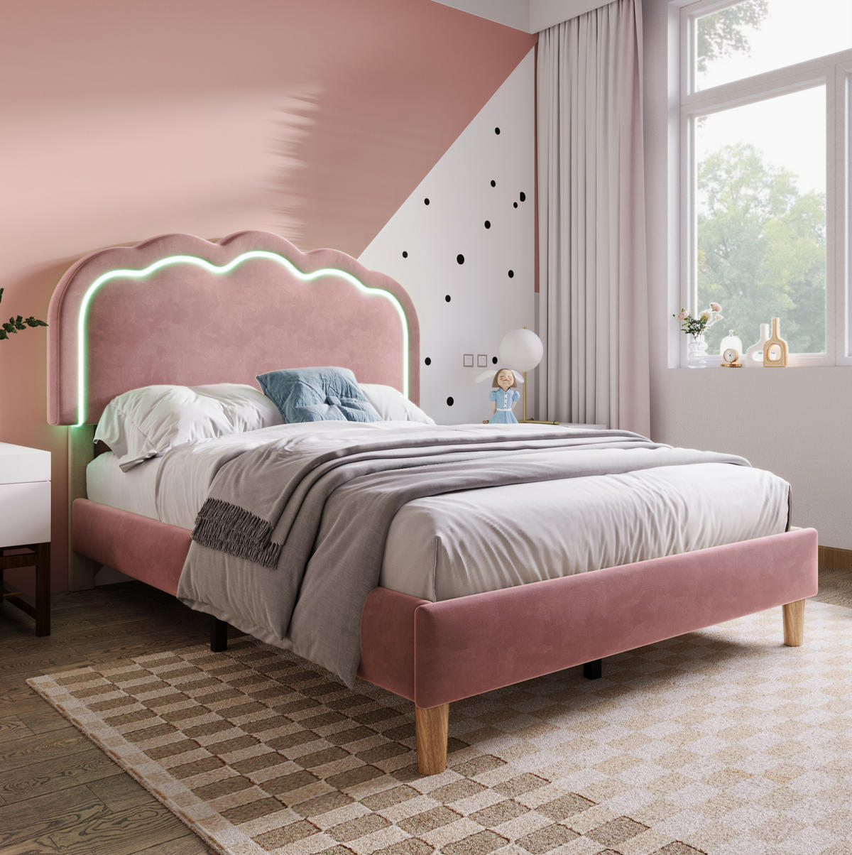 POLSTERBETT mit LED-Kopfteil 90x190 cm Samt Pink - Pink, Metall (90/190cm) - Meubliv