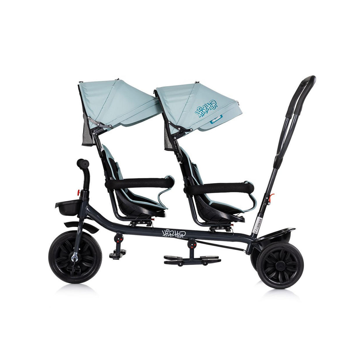 GESCHWISTERDREIRAD Hip Hop hellblau Schiebegriff, Sitze 360° drehbar, Gurte - Blau, Metall (131/49/95cm) - Babyshoppen