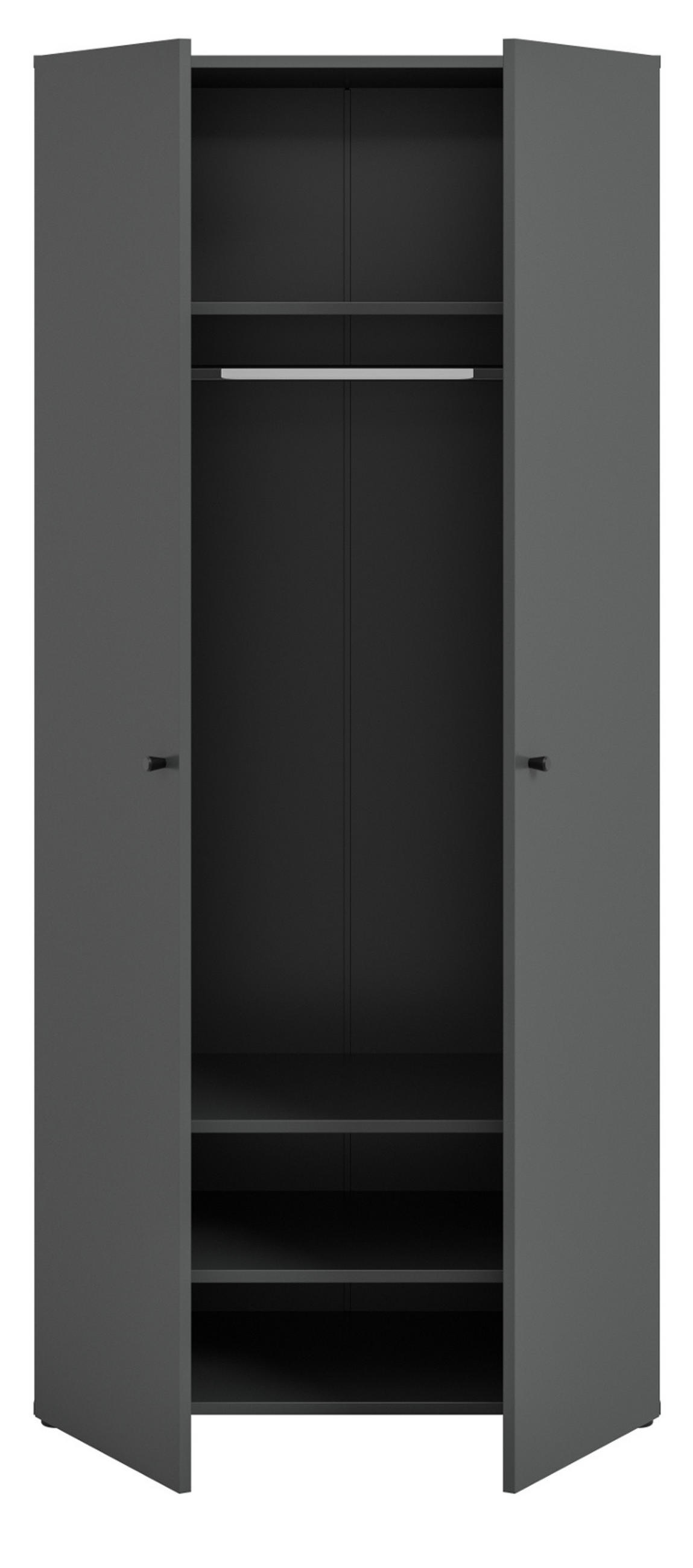 KLEIDERSCHRANK grau 2-türig 80 cm, Drehtürenschrank mit zusätzlichen Einlegeböden - Schwarz/Grau, Holzwerkstoff/Kunststoff (80/176/51cm) - Inn.Furn