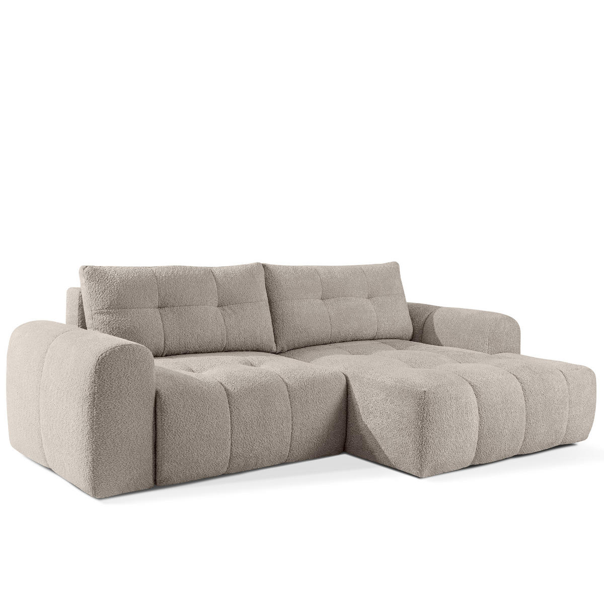 ECKSOFA RECHTS RAVIA, Bouclé, Grau - Grau, Holz/Textil (256/104cm) - KONSIMO®