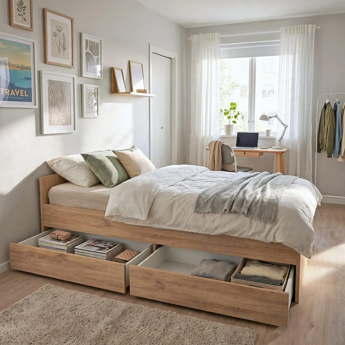 BETT KAPPA mit Schubladen/ Bett 90x190 - Eiche Gebleicht Dekor - Sonoma Eiche, Holzwerkstoff (90/190cm) - Weber Industries