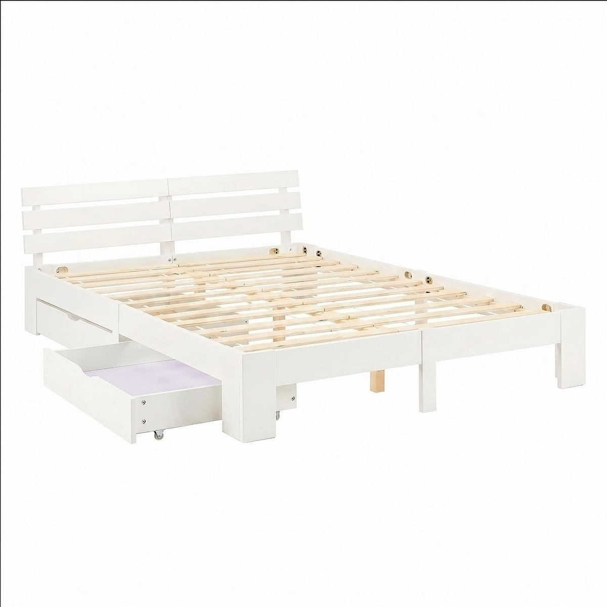 HOLZBETT mit Stauraum 160/200 cm weiß - Weiß, Holz (160/200cm) - Homestyle4u