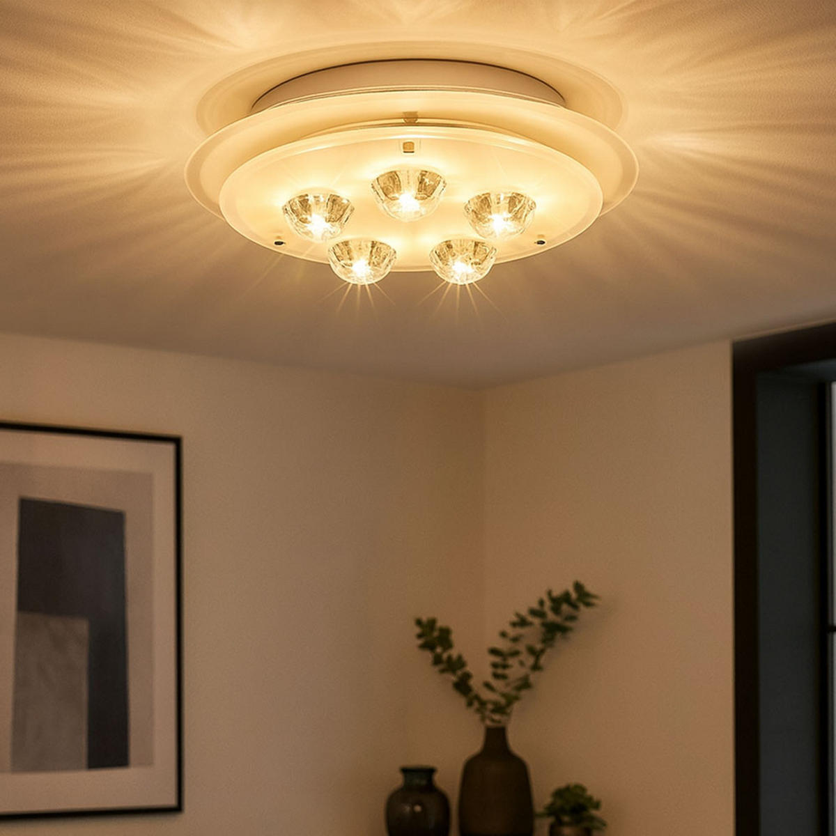 DECKENLEUCHTE Metall Kristalloptik Weiß - Weiß, Glas (33/33/12cm) - Esto