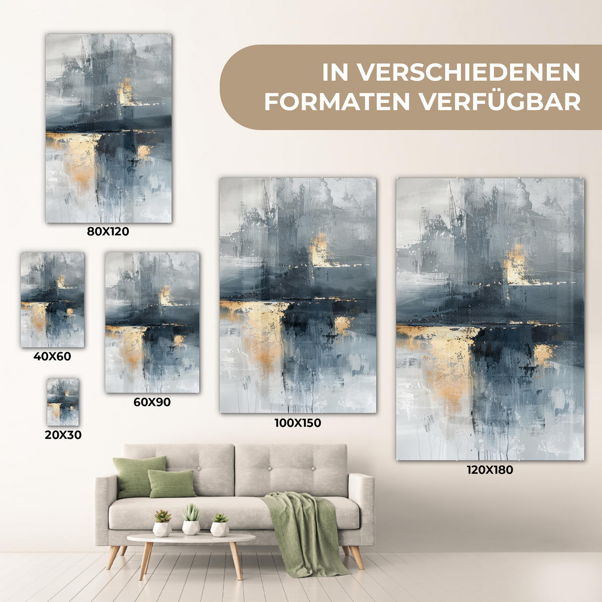 ACRYLGLASBILD Kunst - Grau - Gold - Abstrakt 60x90 cm - Dunkelgrau, Glas (60/90cm) - MuchoWow