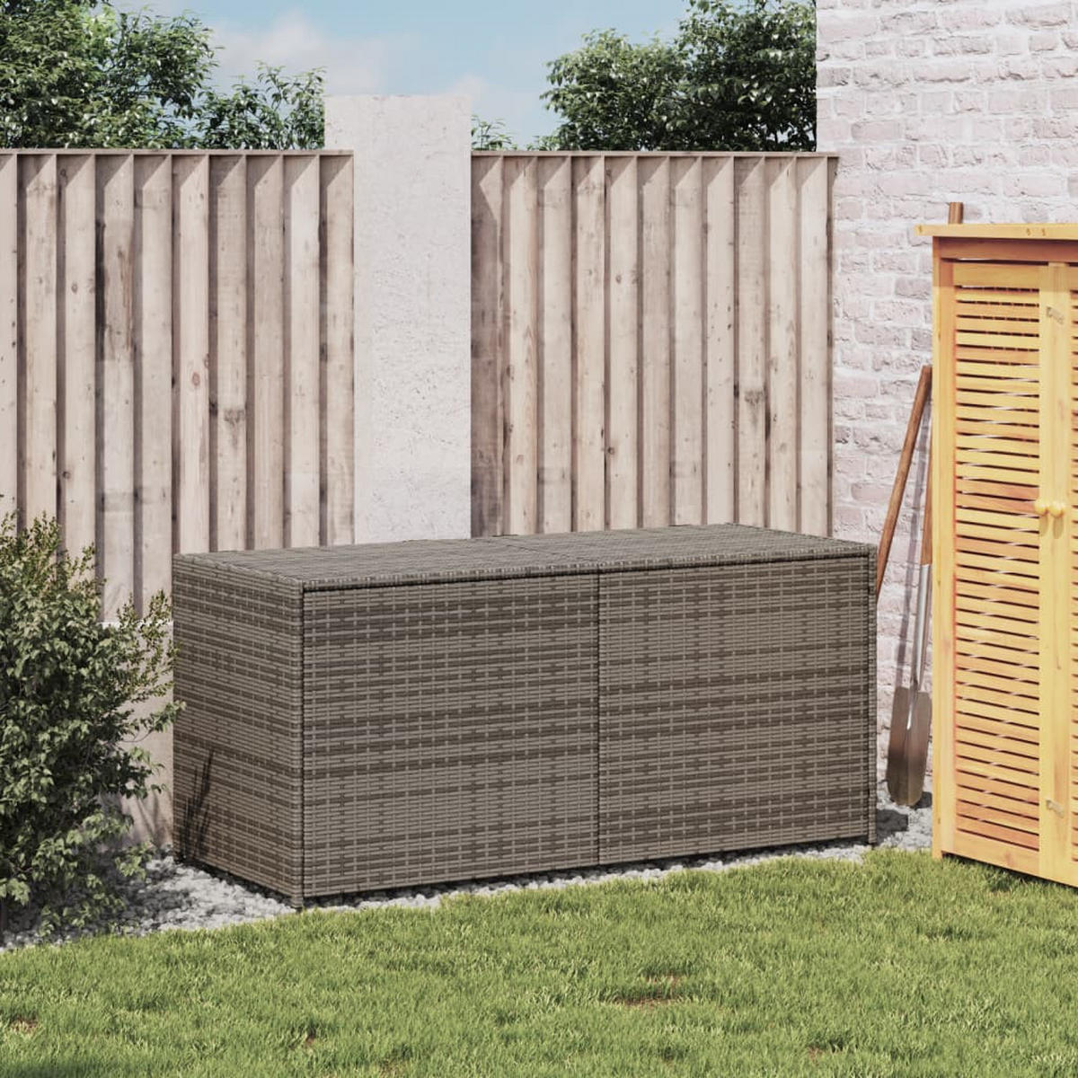 GARTENTRUHE Grau 283L Poly Rattan - Grau, Kunststoff (120/102/50cm) - furnicato