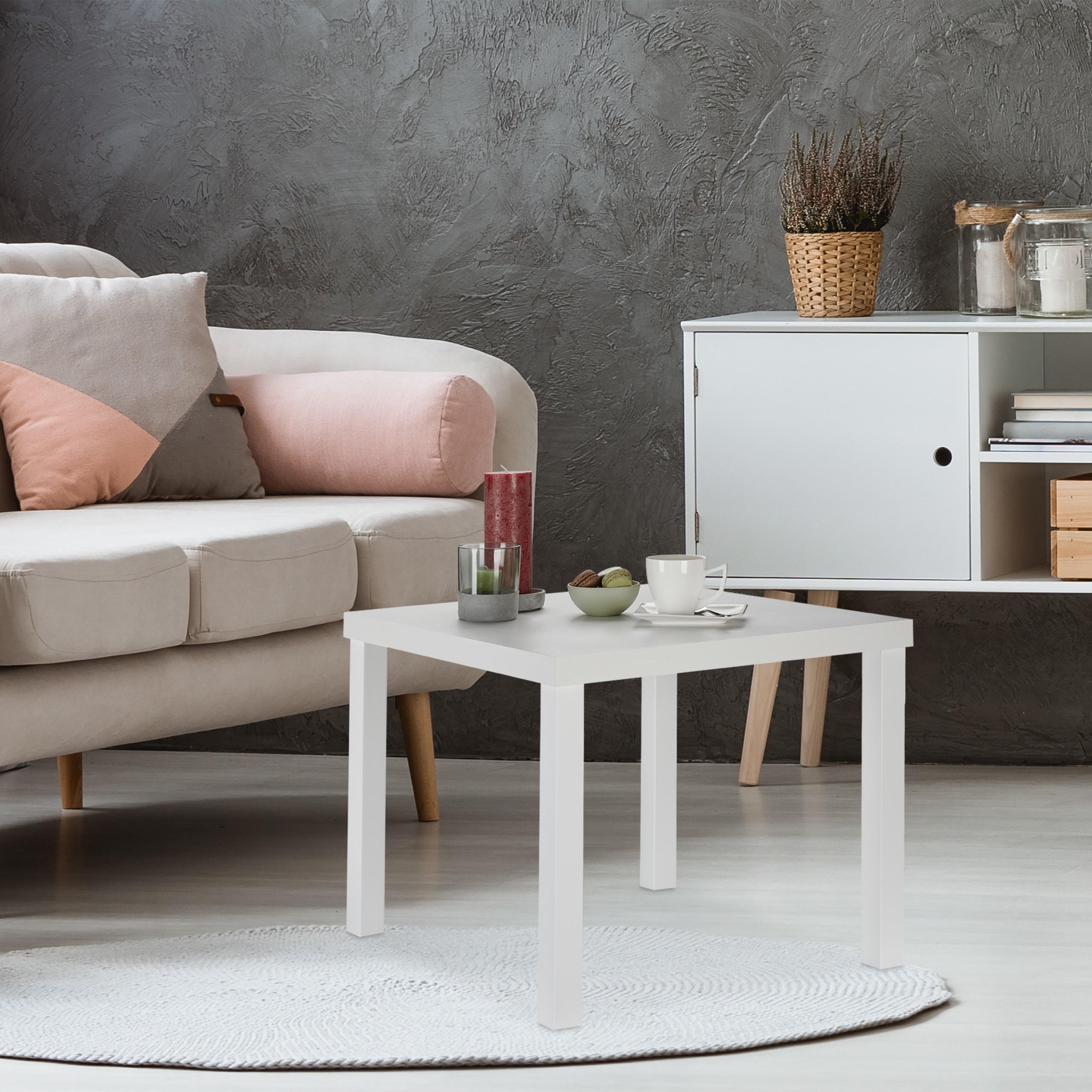 BEISTELLTISCH - Weiß, Holzwerkstoff (55/55/45cm) - Relaxdays