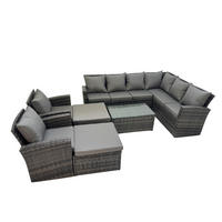 LOUNGEGARNITUR mit Couchtisch Sofa Polyrattan Dunkelgrau 10-Sitzer - Dunkelgrau/Grau, Glas/Kunststoff - Fimous