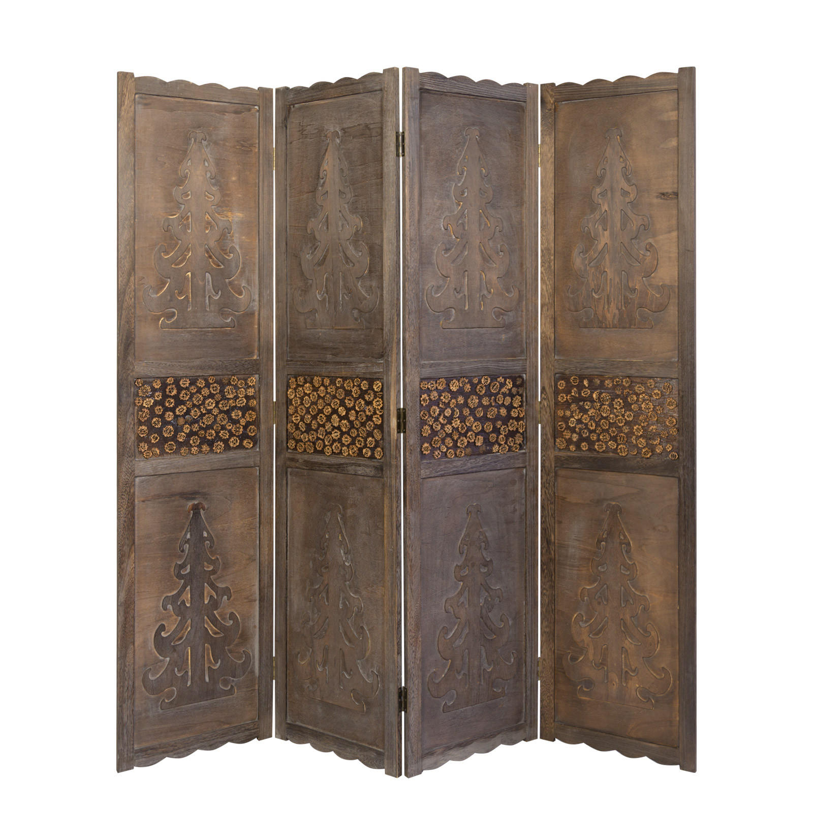 PARAVENT 4-tlg. 160/170 cm Braun Holzverzierung - Braun, Holz (160/170/2cm) - Homestyle4u