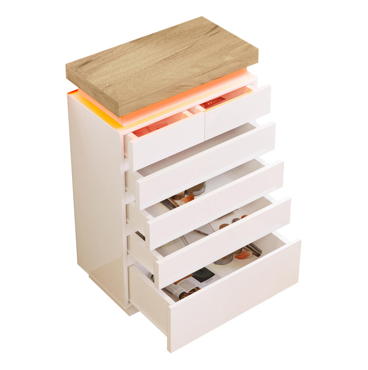 SIDEBOARD 73/115/39 cm Weiß aus Spanplatte und MDF mit LED-Beleuchtung - Weiß, Holzwerkstoff (39/115/73cm) - OKMYHOME