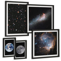 BILDER SET 5er Set - 50x50 cm & 20x30 cm & 40x60 cm Schwarzer Rahmen - Galaxie Weltraum Mond - Schwarz, Kunststoff (40/60cm) - TULUP