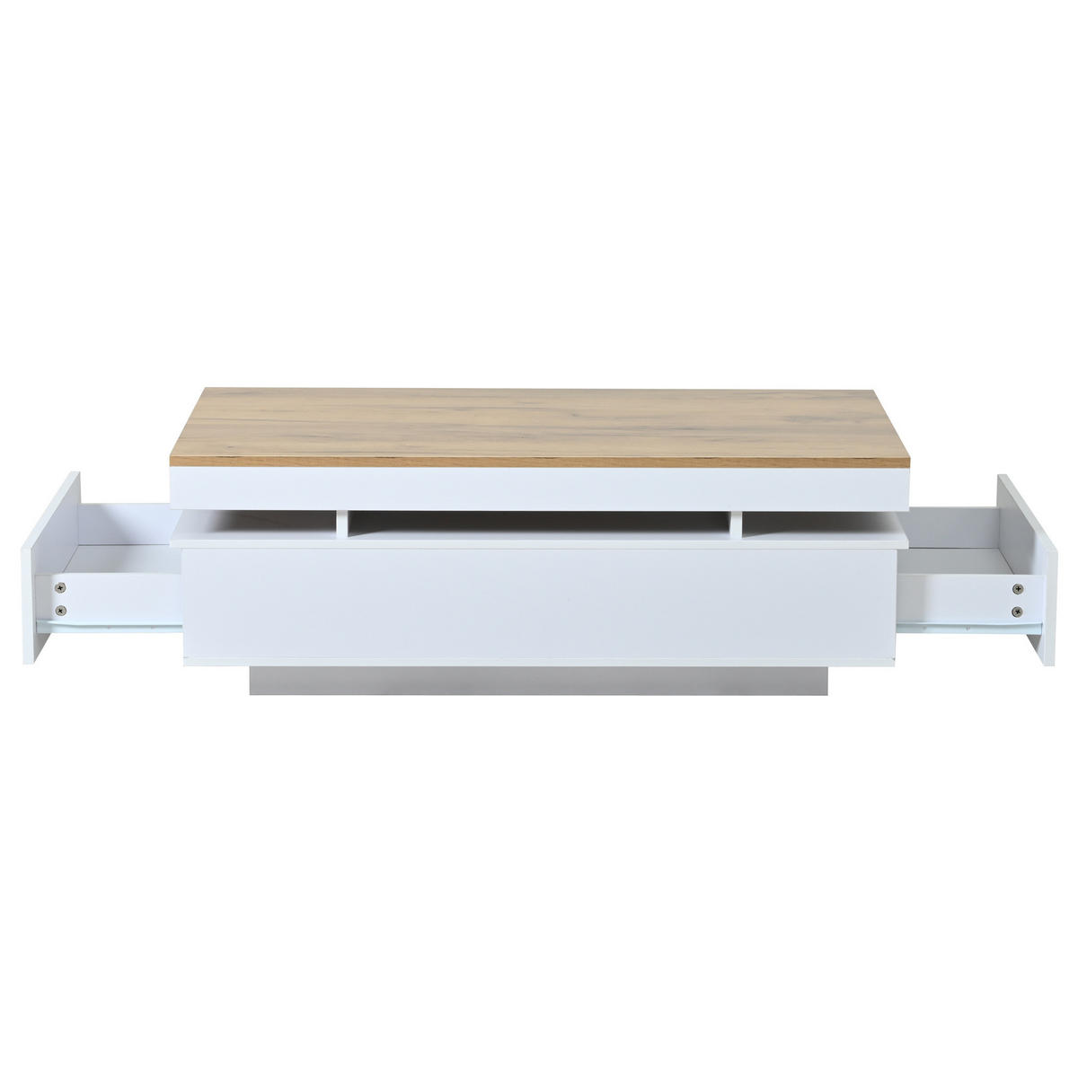 COUCHTISCH 100/50/35 cm mit LED-Beleuchtung und 2 Schubladen, Hochglanz, Weiß/Holzton - Weiß/Eiche Artisan, Holzwerkstoff (100/50/35cm) - Redom