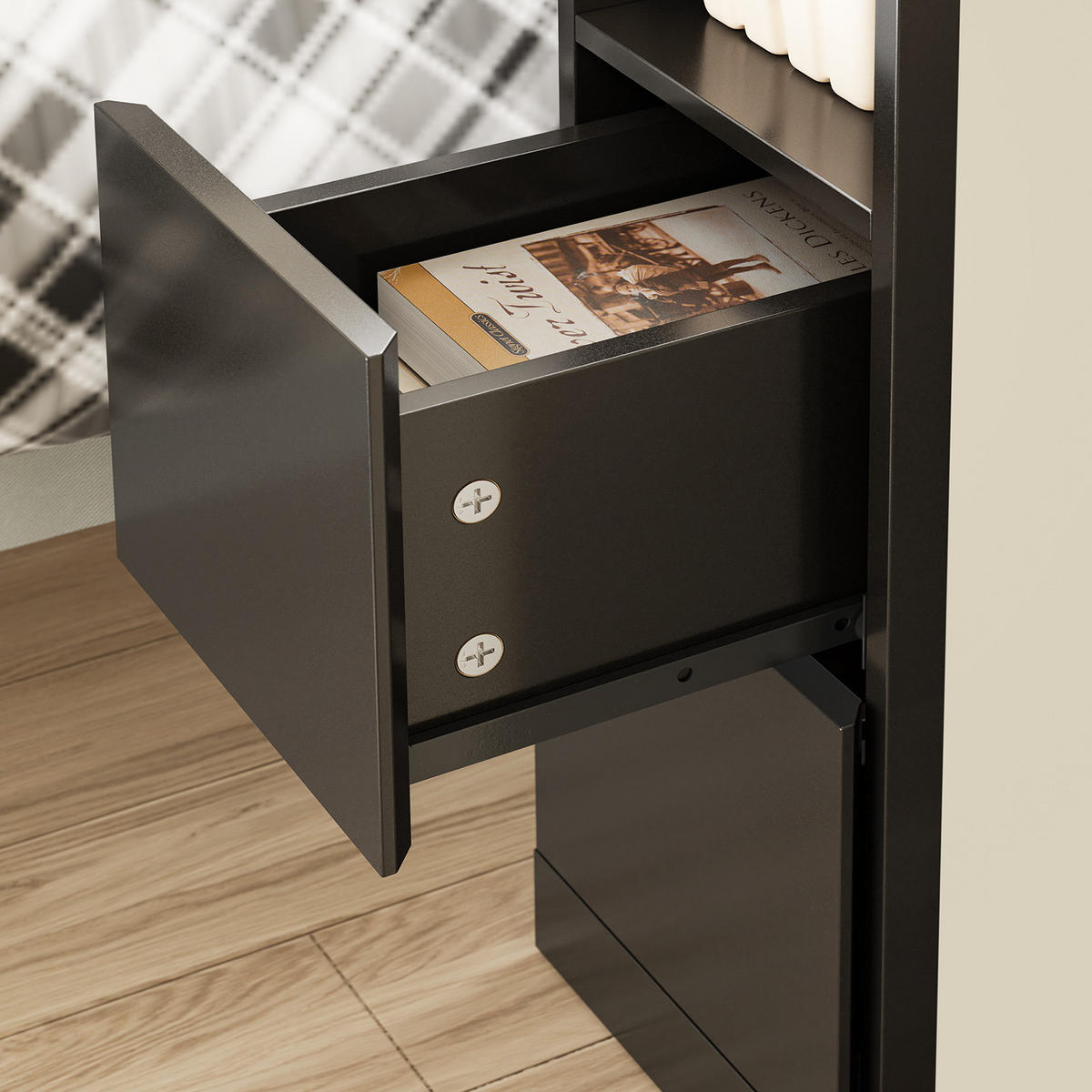 NACHTTISCH schmal mit 2 Schubladen, 20x35x60cm Schwarz - Schwarz, Holzwerkstoff (20/60/35cm) - SoBuy