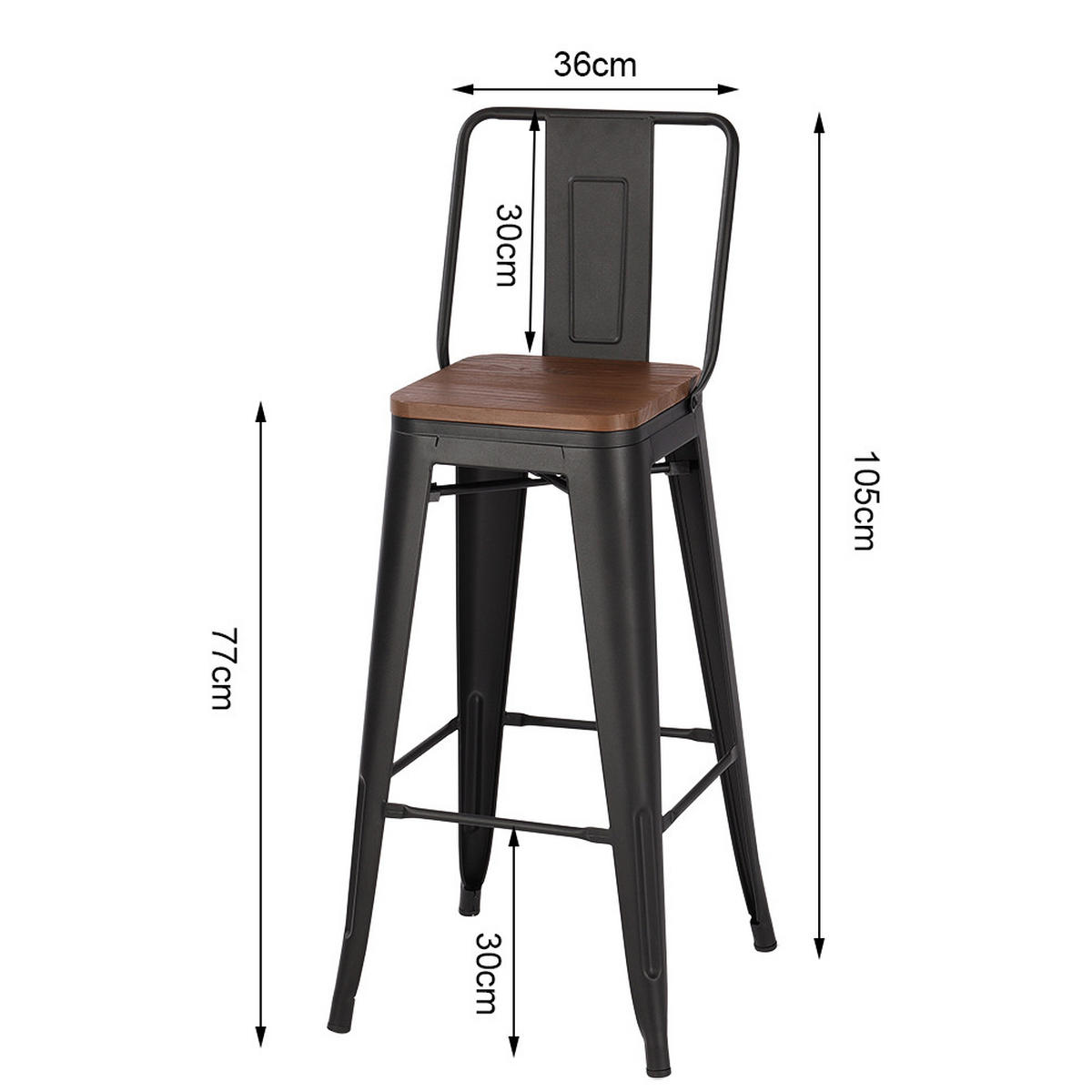 BARHOCKER 4er-Set Metallgestell Rückenlehne Braun - Dunkelbraun/Schwarz, Holz/Metall (43/105/43cm) - Livingandhome