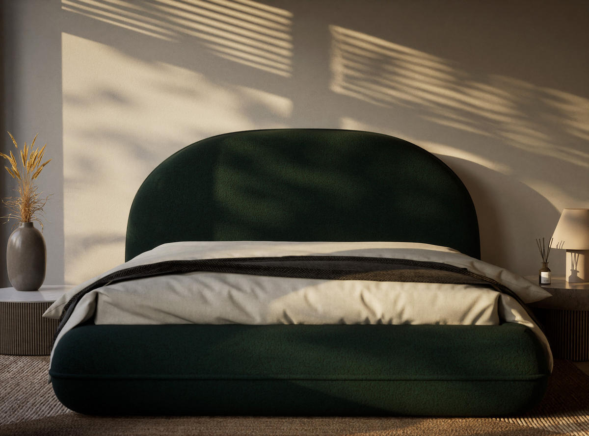 POLSTERBETT Koji Dunkelgrün 140/200 cm im Webstoff - Dunkelgrün/Schwarz, Holz/Holzwerkstoff (140/200cm) - Maison de Reve