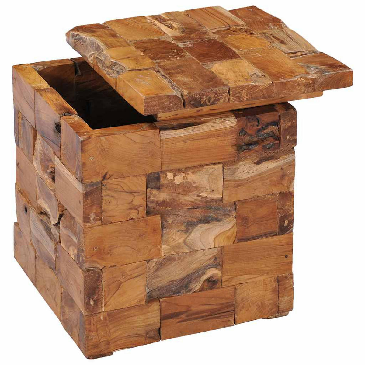 HOCKER Mit Stauraum Massivholz Teak - Braun, Holz (40/45/40cm) - vidaXL