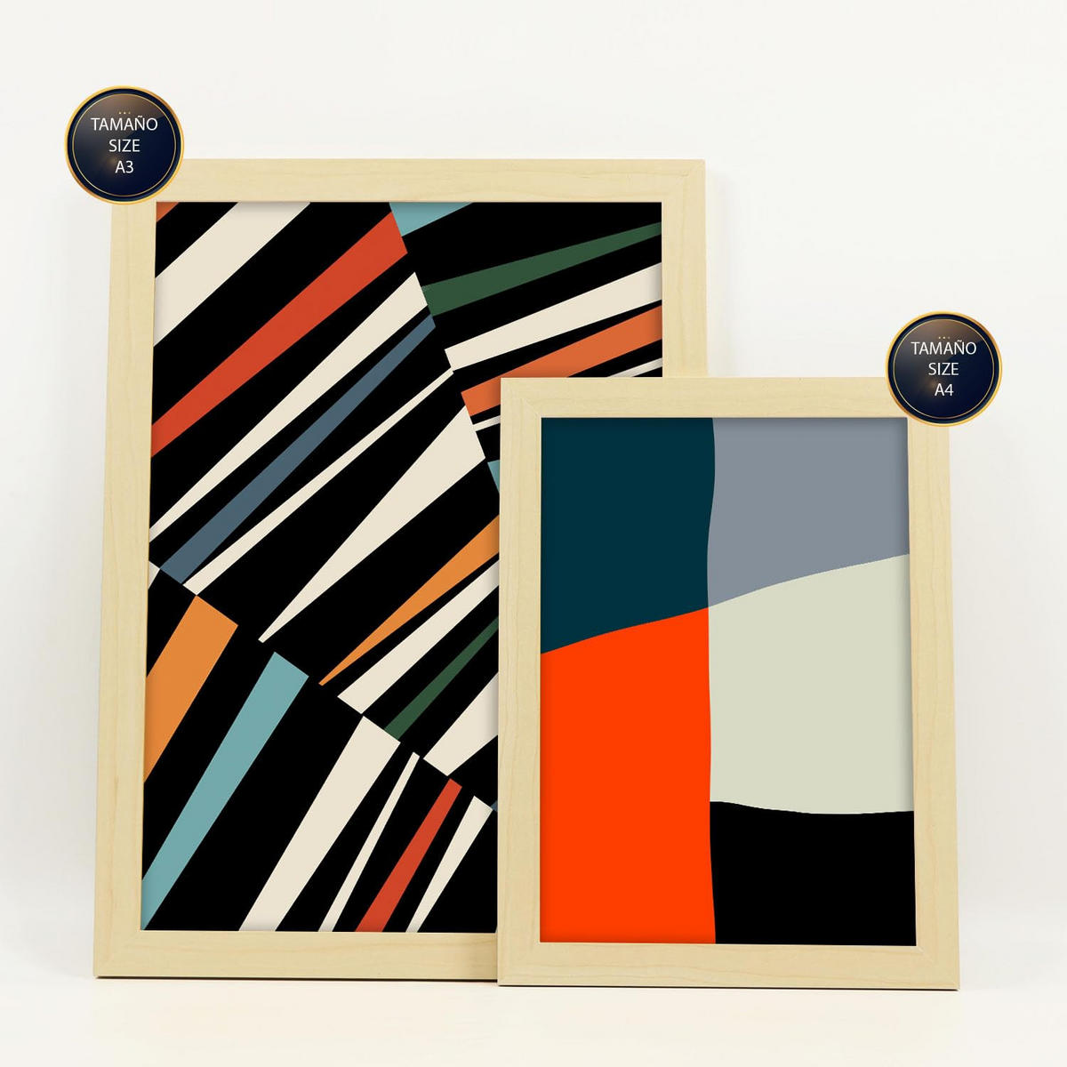 POSTER Set Mit 6 Pastiche Kunst In Form Abstracts Ästhetische Dekorative Gemälde Für Ihr Wohnzimmer Zuhause A3 & A4 Rahmen Aus Hellem Holz - Beige, Papier (29/3cm) - Nacnic