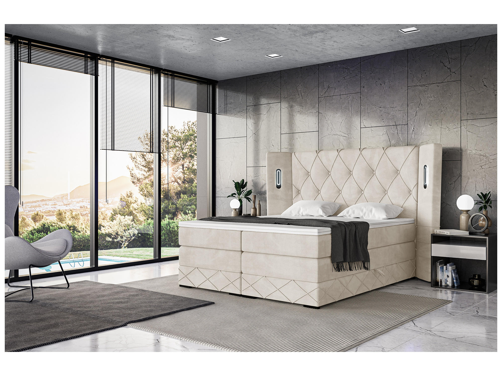 BOXSPRINGBETT Manuel - Creme/Schwarz, Holzwerkstoff/Textil (140/200cm) - Meblini