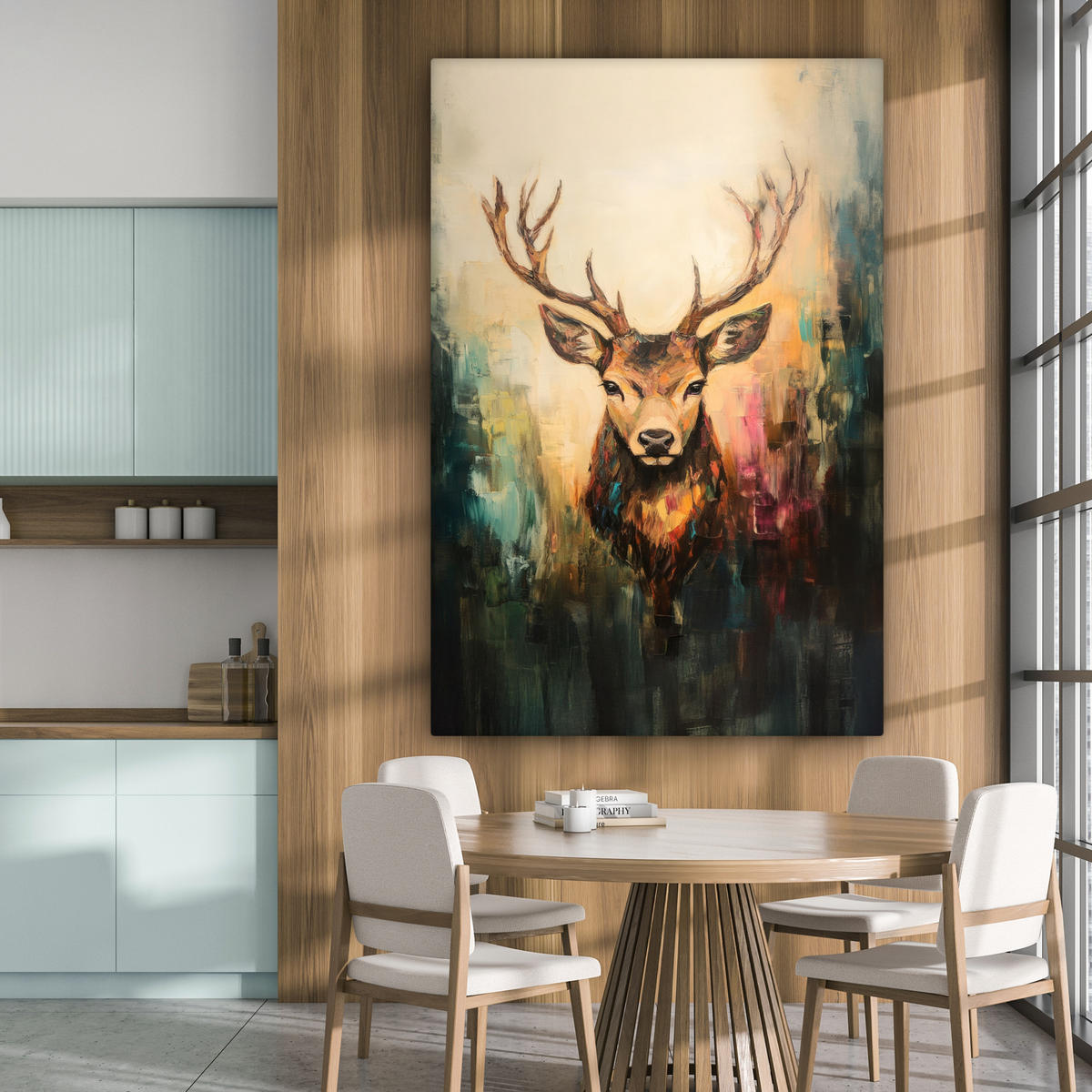 LEINWANDBILD Hirsch - Gemalt - Geweih - Braun 90x140 cm - Haselnussfarben, Textil (90/140cm) - MuchoWow