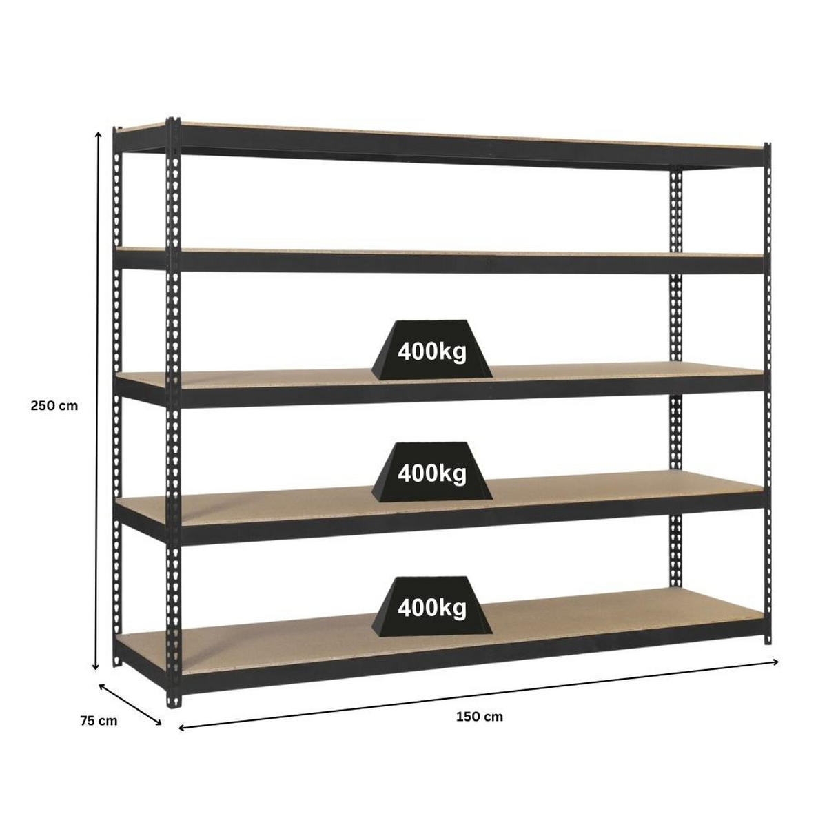 SCHWERLASTREGAL GIANT WOOD YETI FIVE | HxBxT 250x150x75cm | Fachlast 400kg | Anthrazit - Anthrazit, Metall (150/250/75cm) - PROREGAL