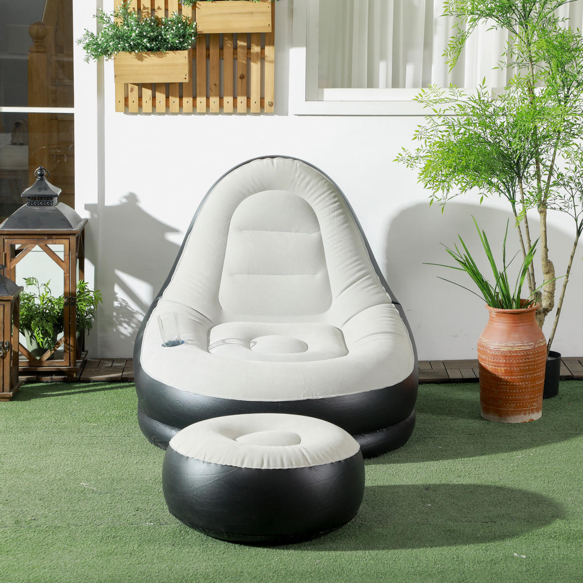 NAFUKOVACÍ SOFA, Světle šedá+Černá, Plast - světle šedá, plast (100/87/125cm) - Outsunny