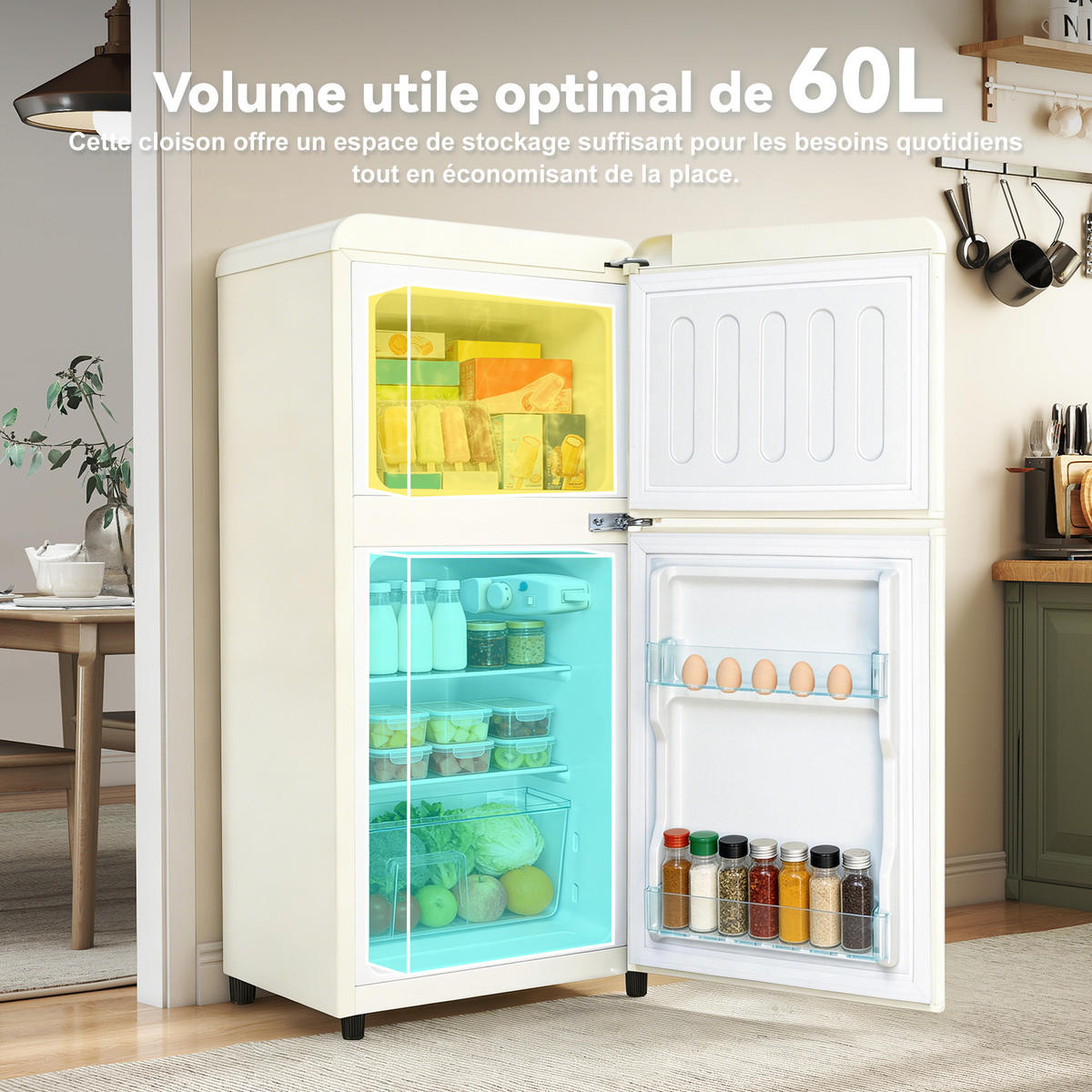 KÜHL-GEFRIER-KOMBINATION 60 l, (Size) - 200x100, Energieeffizienzklasse E, Cremeweiß - Creme, Metall (45/89/41cm) - FOHERE