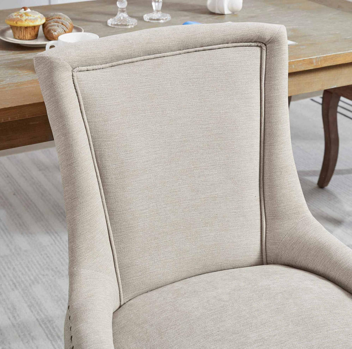 ESSZIMMERSTUHL 2er-Set mit hoher Rückenlehne Chenille Beige - Beige, Holz (55/92.5/61cm) - Meubliv
