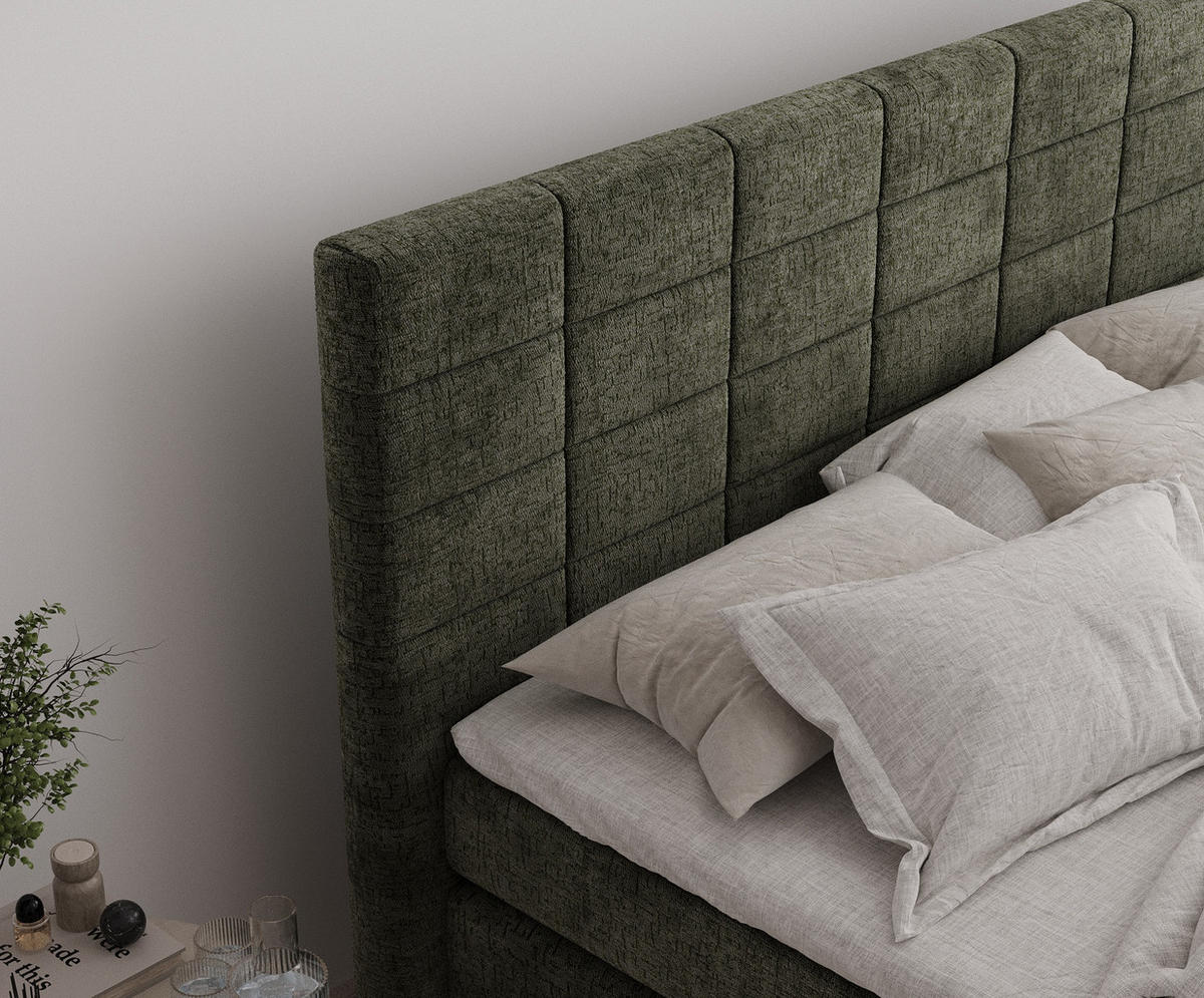 BOXSPRINGBETT Ava Olivenfarbe 140/200 cm - Schwarz/Olivgrün, Holz/Holzwerkstoff (140/200cm) - Maison de Reve