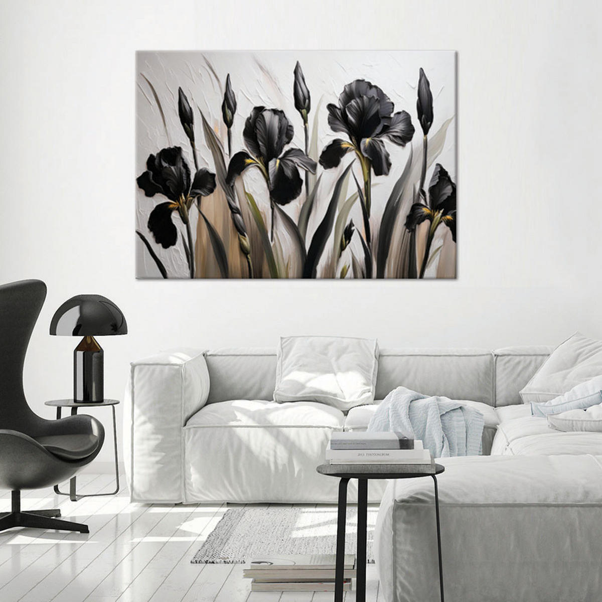 WANDBILD schwarze iris blumen abstraktion - Schwarz, Textil (60/40cm) - Feeby