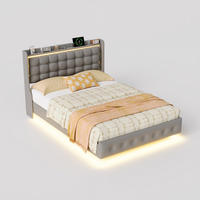 POLSTERBETT 160x200 mit LED und Ladefunktion,Doppelbett in Samt,Grau - Grau, Holz (160/200cm) - PARAFTA HOME